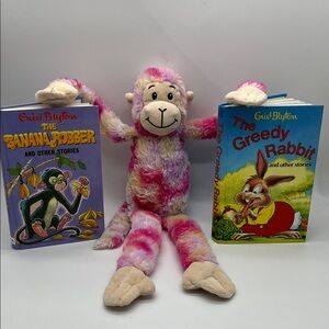 Colorful Plush Monkey Toy Bundled with Vintage Enid Blyton Books